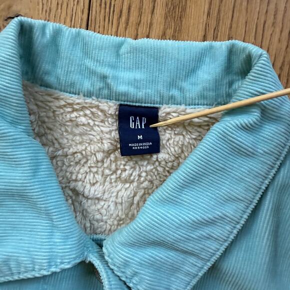 Gap Corduroy Trucker Jacket Women SZ M Aqua Blue Sherpa Cozy Fall Western - Picture 3 of 11
